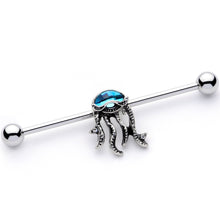 Load image into Gallery viewer, 14G Clear Blue Gem Nautical Jellyfish Industrial Barbell 38mm
