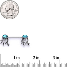 Load image into Gallery viewer, 14G 9/16 Clear Blue Gem Jellyfish Barbell Nipple Ring Set
