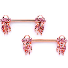Load image into Gallery viewer, 9/16 Clear Gem Rose Gold Tone Jellyfish Barbell Nipple Ring Set
