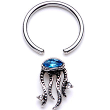 Load image into Gallery viewer, 16G 3/8 Blue Gem Nautical Jellyfish BCR Captive Ring
