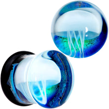 Load image into Gallery viewer, Blue White Glass Nautical Jellyfish Double Flare Plug Set
