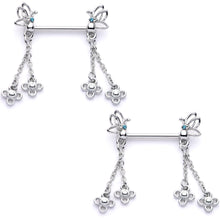将图片加载到图库查看器，9/16 Aqua Gem Butterfly Dangle Barbell Nipple Ring Set
