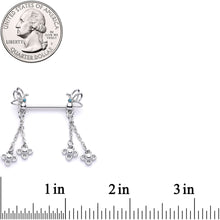 将图片加载到图库查看器，9/16 Aqua Gem Butterfly Dangle Barbell Nipple Ring Set
