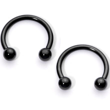 Load image into Gallery viewer, 14G 9/16 1/2 Black Moon Star Horseshoe Barbell Nipple Ring Set
