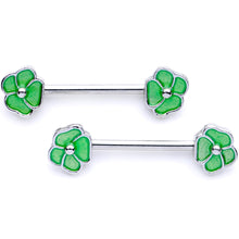 Load image into Gallery viewer, 14G 9/16 1/2 Green Flower BCR Barbell Nipple Ring Set
