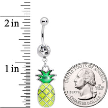 Load image into Gallery viewer, Clear Gem Glow in the Dark Green Tropical Pineapple Dangle Belly Ring
