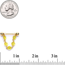Load image into Gallery viewer, 9/16 Clear Gem Gold Tone Yellow Glow Flower Nipple Ring Set
