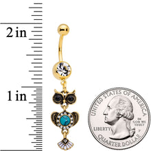 Load image into Gallery viewer, Faux Turquoise Gold Tone Southwestern Wise Old Owl Dangle Belly Ring
