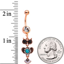 Load image into Gallery viewer, Faux Turquoise Rose Gold Tone Southwestern Wise Owl Dangle Belly Ring
