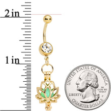 Load image into Gallery viewer, Clear Gem Gold Tone Glow in the Dark Lotus Flower Dangle Belly Ring
