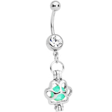 将图片加载到图库查看器，Clear Gem Glow in the Dark Paw Print Dangle Belly Ring
