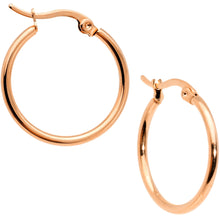 Load image into Gallery viewer, 20mm Rose Gold Tone PVD Stainless Steel Hoop Earrings

