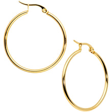 Load image into Gallery viewer, 30mm Gold Tone PVD Stainless Steel Hoop Earrings
