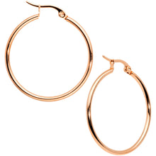 Load image into Gallery viewer, 30mm Rose Gold Tone PVD Stainless Steel Hoop Earrings
