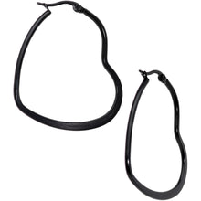 Load image into Gallery viewer, 40mm Black Tone PVD Stainless Steel Heart Hoop Earrings
