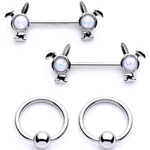 Load image into Gallery viewer, 14G 9/16 1/2 White Faux Opal Bunny BCR Barbell Nipple Ring Set
