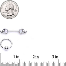 Load image into Gallery viewer, 14G White Faux Opal Elephant BCR Barbell Nipple Ring Set of 4

