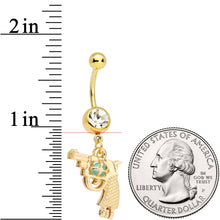 Load image into Gallery viewer, Clear Gem Gold Tone Glow in the Dark Revolver Dangle Belly Ring
