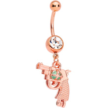 Load image into Gallery viewer, Clear Gem Rose Gold Tone Glow in the Dark Revolver Dangle Belly Ring
