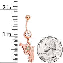 Load image into Gallery viewer, Clear Gem Rose Gold Tone Glow in the Dark Revolver Dangle Belly Ring
