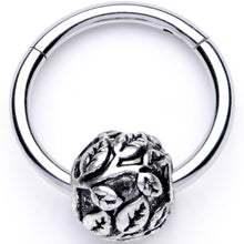 将图片加载到图库查看器，16G 3/8 Leaf Pattern Bead Hinged Segment Ring
