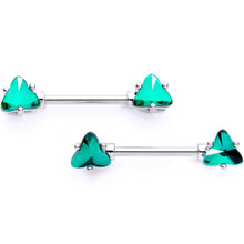 Load image into Gallery viewer, 14G 9/16 Green Gem Geometric Triangles Barbell Nipple Ring Set
