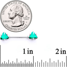 Load image into Gallery viewer, 14G 9/16 Green Gem Geometric Triangles Barbell Nipple Ring Set
