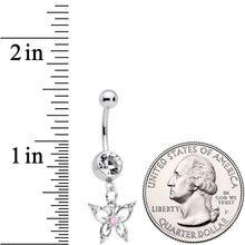 将图片加载到图库查看器，Pink Synthetic Opal Clear Gem Lacy Butterfly Dangle Belly Ring
