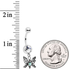 Load image into Gallery viewer, Clear Gem Green Faux Opal Butterfly Dangle Belly Ring
