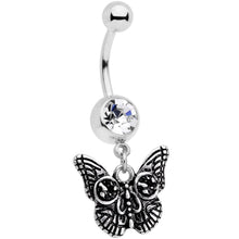 Load image into Gallery viewer, Clear Gem Death Mask Butterfly Dangle Belly Ring
