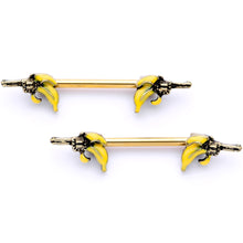Load image into Gallery viewer, 14G 9/16 Gold Tone Banana Peel Gun Barbell Nipple Ring Set
