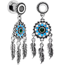 Load image into Gallery viewer, Green Gem Feather Dreamcatcher Screw Fit Tunnel Plug Set
