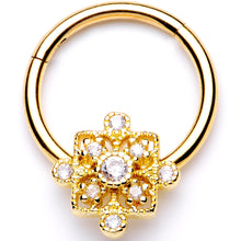 将图片加载到图库查看器，16G 3/8 Clear CZ Gold Tone Royal Square Hinged Segment Ring
