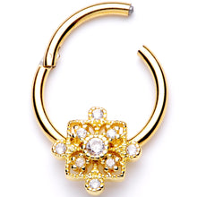 将图片加载到图库查看器，16G 3/8 Clear CZ Gold Tone Royal Square Hinged Segment Ring
