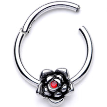 Load image into Gallery viewer, 16G 3/8 Red Gem Tiny Flower Hinged Segment Ring
