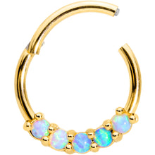 将图片加载到图库查看器，16G 3/8 Five Synthetic Opal Gold Tone Hinged Segment Ring
