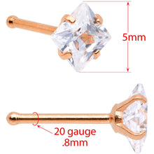 Load image into Gallery viewer, 20G 1/4 Clear Square Gem Rose Gold Tone Nose Bone Set of 6
