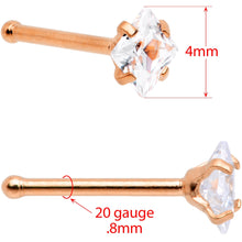 Load image into Gallery viewer, 20G 1/4 Clear Square Gem Rose Gold Tone Nose Bone Set of 6
