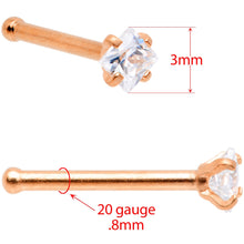 Load image into Gallery viewer, 20G 1/4 Clear Square Gem Rose Gold Tone Nose Bone Set of 6
