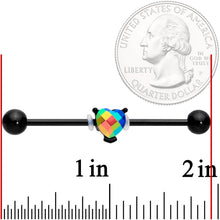 Load image into Gallery viewer, 14G Aurora Gem Black Love Me Heart Industrial Barbell 38mm
