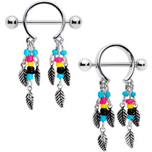 将图片加载到图库查看器，14G 9/16 Multicolor Bead Feather Dangle Nipple Shield Set
