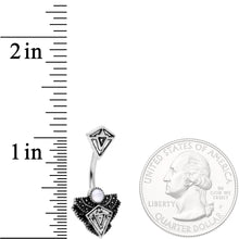 将图片加载到图库查看器，White Faux Opal Art Deco Triangle Double Mount Belly Ring
