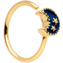 Load image into Gallery viewer, 20G 5/16 Gold Tone Blue Crescent Moon and Stars Nose Hoop
