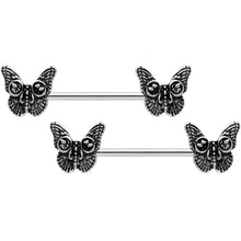Load image into Gallery viewer, 14G 9/16 Death Head Butterfly Barbell Nipple Ring Set
