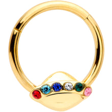 Load image into Gallery viewer, 16G 3/8 Multicolor Gem Gold Tone UFO Hinged Segment Ring
