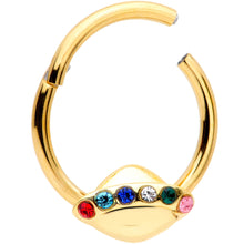 Load image into Gallery viewer, 16G 3/8 Multicolor Gem Gold Tone UFO Hinged Segment Ring
