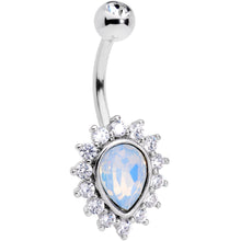 将图片加载到图库查看器，Clear CZ Gem White Faux Opal Fire Teardrop Belly Ring
