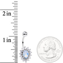 将图片加载到图库查看器，Clear CZ Gem White Faux Opal Fire Teardrop Belly Ring
