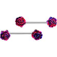 Load image into Gallery viewer, 14G 5/8 9/16 Clear Gem Multi Color Roses Barbell Nipple Ring Set
