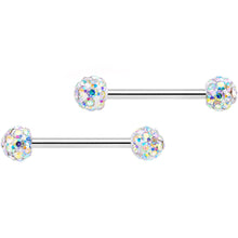 Load image into Gallery viewer, 14G 5/8 9/16 Clear Gem Multi Color Roses Barbell Nipple Ring Set
